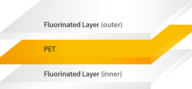 Fluorinated Layer (outer) / PET / Fluorinated Layer (ineer)